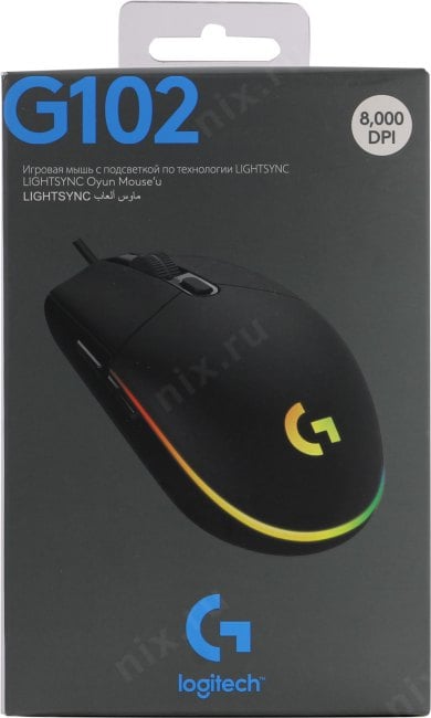 Logitech G102 LIGHTSYNC Black Mouse <910-005823/910-005808>  (RTL) USB 6btn+Roll