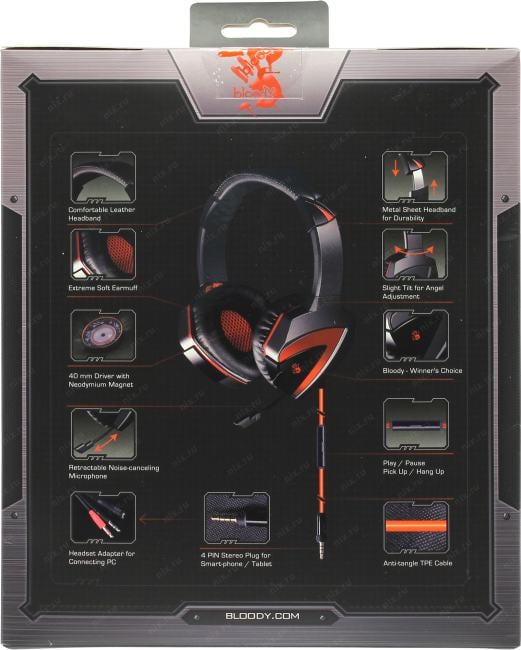 Наушники с микрофоном Bloody G500 Black-Red  (шнур  2.2м)