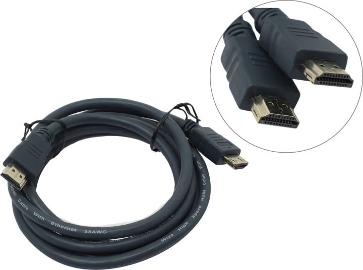Кабель HDMI Wize [CP-HM-HM-1.8M] 1.8 м, v.2.0, K-Lock, soft cable, 19M/19M, 4K/60 Hz 4:4:4, Ethernet, позол.разъемы, экран, темно-серый, пакет