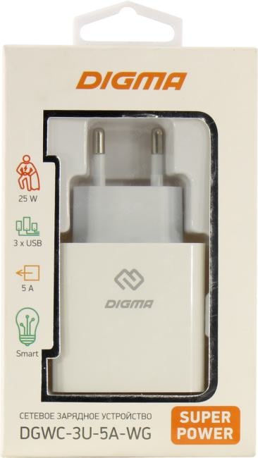 Digma <DGWC-3U-5A-WG> Зарядное устройство USB  (Вых.5V, 25W, 3xUSB)