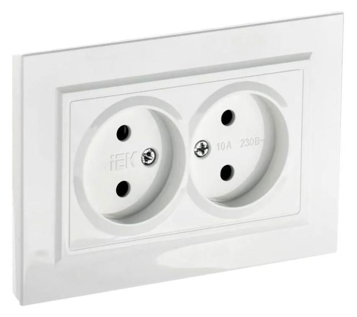 Розетка IEK BR-R20-10-K01-F 2-м СП BRITE РС12-2-БрБ 10А в сборе без заземл. без  защ. шторок белая