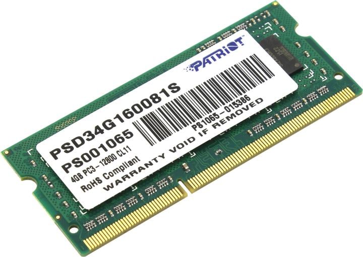 Оперативная память для компьютера 4Gb (1x4Gb) PC3-12800 1600MHz DDR3 DIMM Unbuffered CL11 Patriot PSD34G160081S