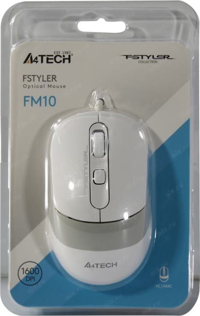 A4Tech FSTYLER Optical Mouse <FM10 White>  (RTL) USB 4btn+Roll