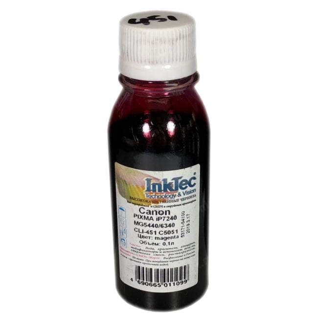 Чернила InkTec M (C5051) для Canon PIXMA iP7240/MG5440 (CLI-451), M, 0,1  л.  (ориг.фасовка)