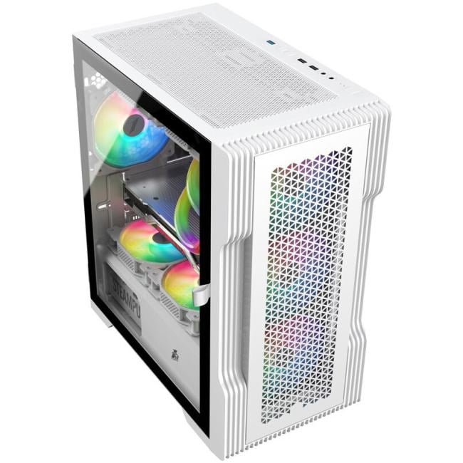 Корпус ПК 1STPLAYER T3-WH-4F1-W, mATX, TG, 4×120mm LED fans
