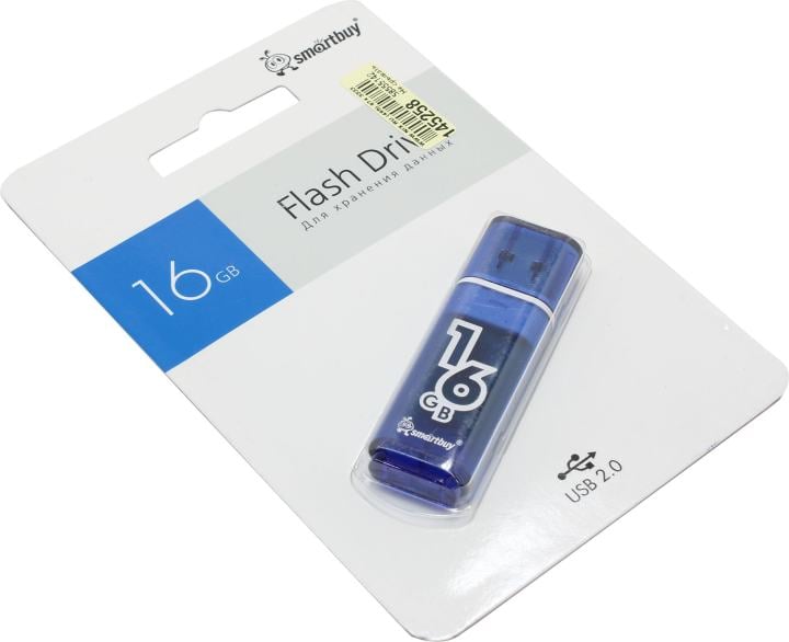 Флешка USB Smartbuy Glossy series Blue (SB16 GbGS-B), 16Gb, USB 2.0, R/W 25/15, синий