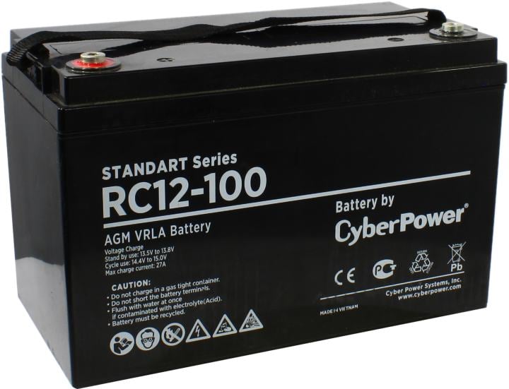 Аккумуляторная батарея CyberPower RC 12-100 12В/100Ач, клемма Болт М8 (330х173х215мм (220мм); 29кг; Срок службы 10лет)
