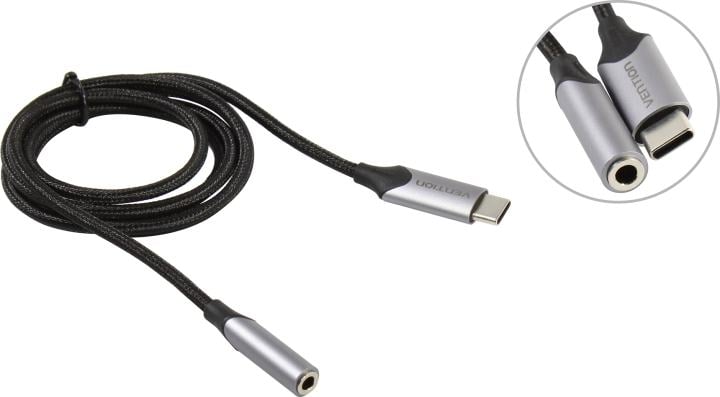 Переходник Vention USB-C M/ Jack 3.5 mm F DAC - 1м Серый