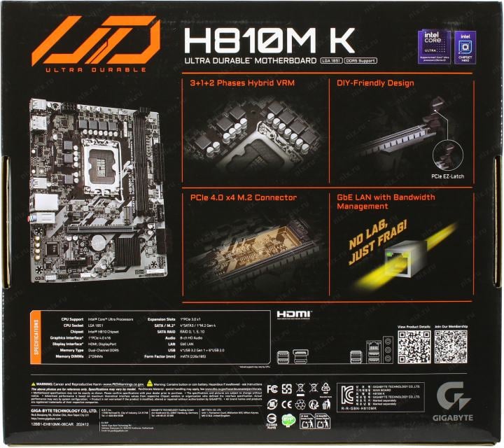 GIGABYTE H810M K (RTL) LGA1851 <H810> PCI-E HDMI+DP GbLAN  SATA MicroATX 2DDR5