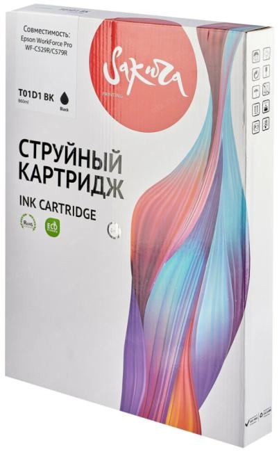 Контейнер с чернилами Sakura C13T01D100 (T01D1 BK) для Epson, черный, 50000 к., 860 мл.