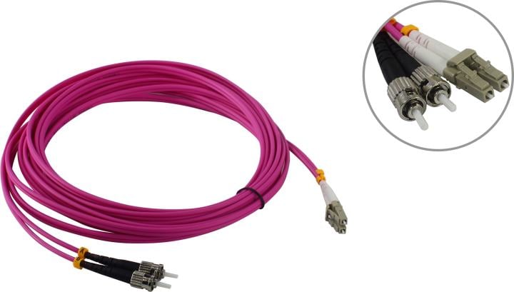 FOP-50-OM4-LC-ST-5m Коммутационный шнур оптический Cabeus tight buffer Duplex ST/LC (UPC/UPC) OM4 50/125 LSZH D 3мм 5м цвет: маджента
