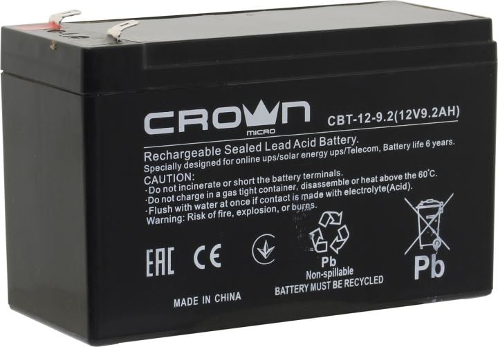 Аккумулятор Crown Micro CBT-12-9.2, 12V, 9.2Ah, для ИБП
