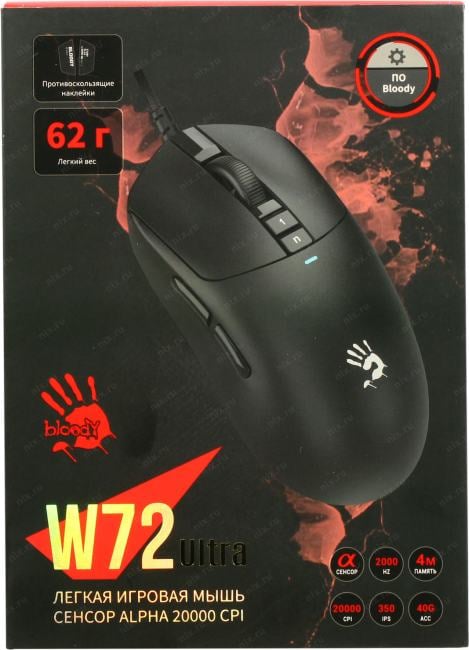 Bloody Gaming Mouse <W72 Ultra Black> (RTL)  USB  7btn+Roll