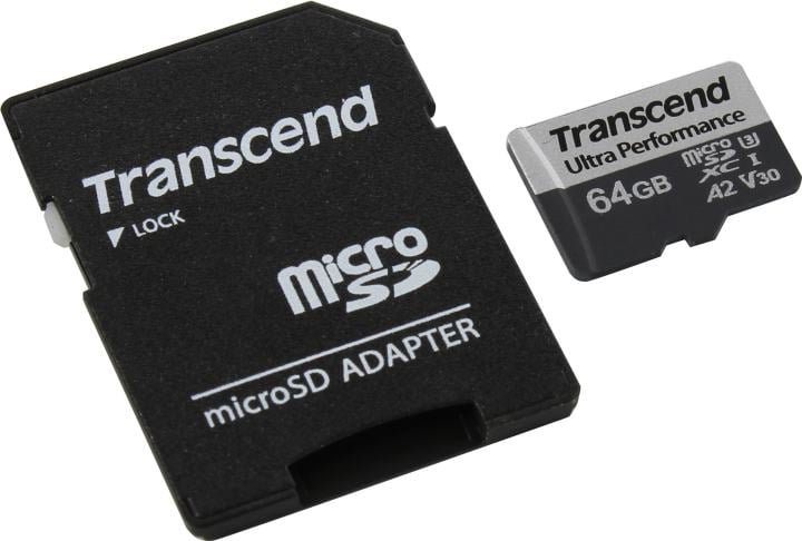 Карта памяти Transcend TS64GUSD340S, 64 ГБ, microSDXC, UHS-I U3, A2