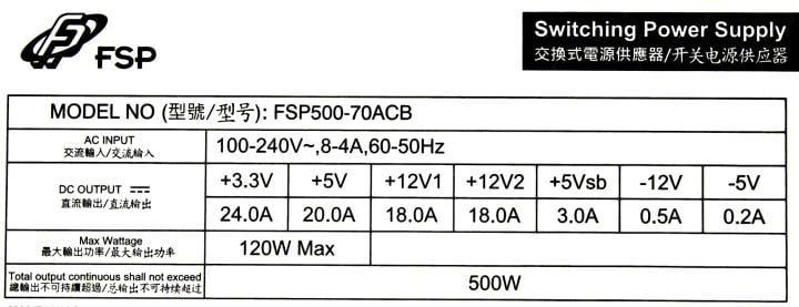Блок питания FSP <FSP500-70ACB>  500W ATX (24+4x4+6/8пин)