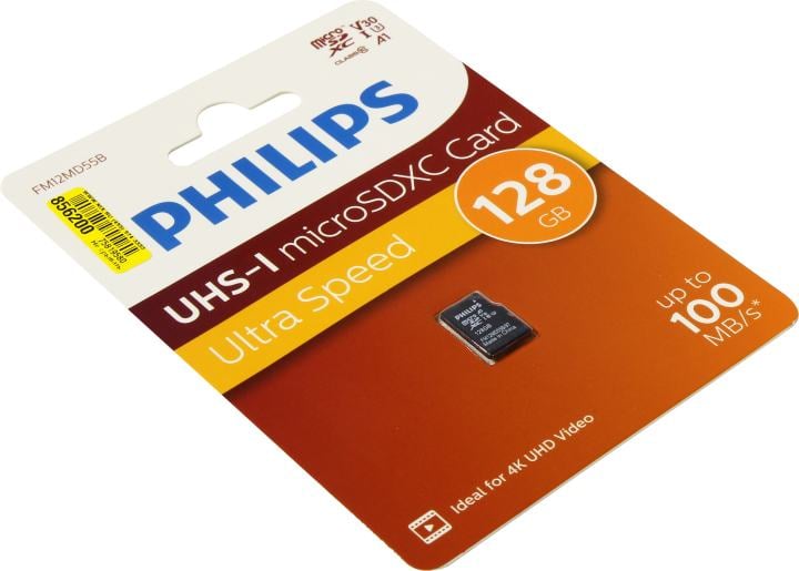 Карта памяти Philips FM12MD55B/97, 128 ГБ, microSDHC, UHS-I U3, V30