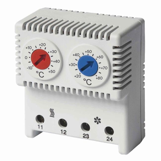 Термостат DKC R5THRV13 сдвоенный, с регулир. диапазонами t -10…+50°C, NС-контакт, +20…+80°C,  NO-контакт, "RAM Klima"