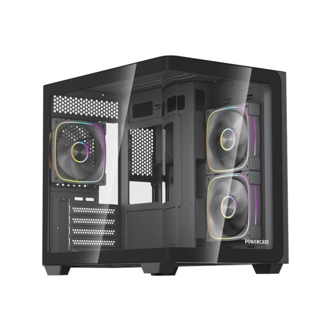 Корпус Powercase Vision Micro M5B, Curved Glass, Type-C, 3x 120mm ARGB PWM Fan, чёрный, mATX  (CVMM5B-A3)