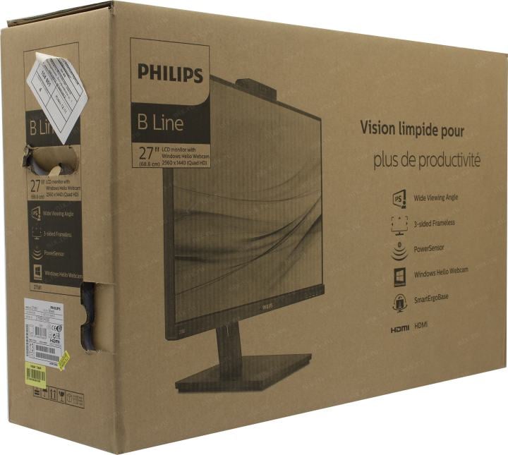 27"    ЖК монитор PHILIPS 275B1H/00 с поворотом экрана (LCD, 2560x1440, DVI, HDMI, DP,  cam, USB3.2 Hub)
