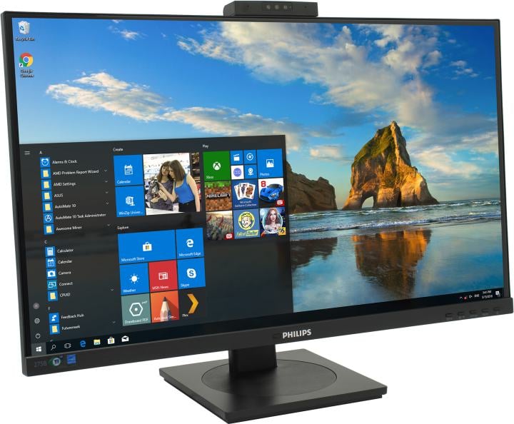 27"    ЖК монитор PHILIPS 275B1H/00 с поворотом экрана (LCD, 2560x1440, DVI, HDMI, DP,  cam, USB3.2 Hub)
