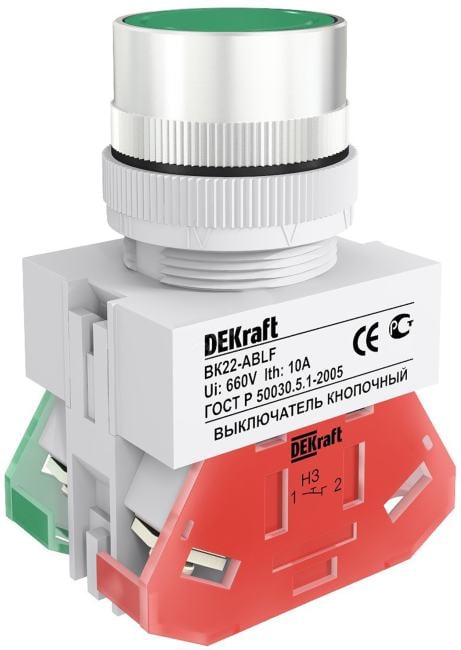 DEKraft 25013DEK Выкл. кноп. ABLF ?22 мм Цвет:ЗЕЛЕНЫЙ  220В  ВK-22
