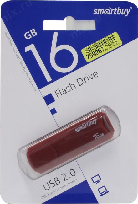 Флешка USB SmartBuy CLUE Burgundy (SB16GbCLU-BG), 16Gb, USB 2.0, R/W 20/10, красный