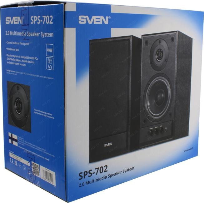 Колонки SVEN SPS-702 Black  (2x20W,  дерево)