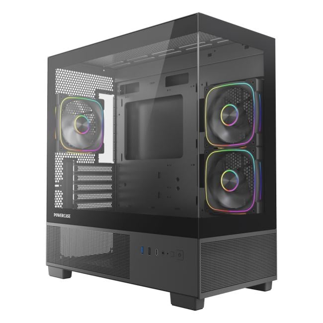 Корпус Powercase Vision Micro S4B, Tempered Glass, Type-C, 3x 120mm ARGB PWM Fan, ARGB+PWM HUB, чёрный, mATX  (CVMMSHB-A3)