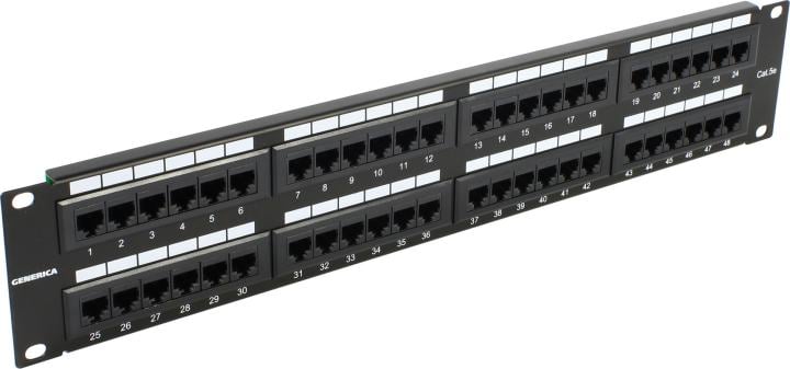 Патч-панель в шкаф 19'' 2U, порты: 48 x RJ-45 кат.5e, черный, ITK (PP48-2UC5EU-K05-G)