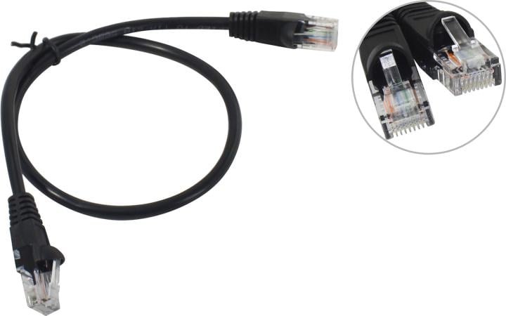 Патч-корд Buro UTP 4 пары cat.5e CCA molded 0.5м черный RJ-45 (m)-RJ-45 (m)