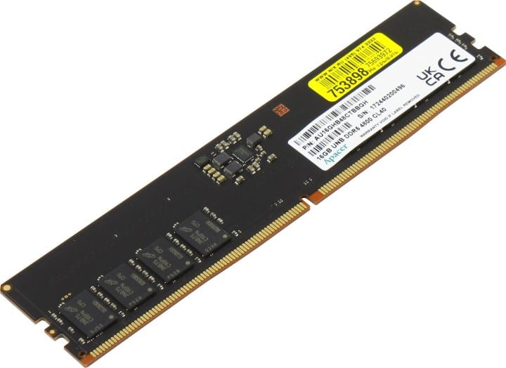 Оперативная память Apacer  DDR5  16GB  4800MHz DIMM (PC5-38400) CL40 1.1V (Retail) 2048*8  3 years (AU16GHB48CTBBGH/FL.16G2A.PTH)