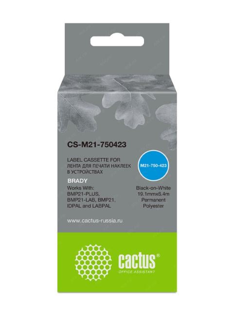 Cactus <CS-M21-750423> лента для печати этикеток (ширина 19.1мм, 6.4м, Black on White) для  Brady  BMP21-PLUS/LAB