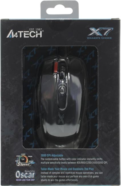 A4Tech 3xFire Game Optical Mouse  <X7-718BK-Black>  (RTL)  USB 7btn+Roll