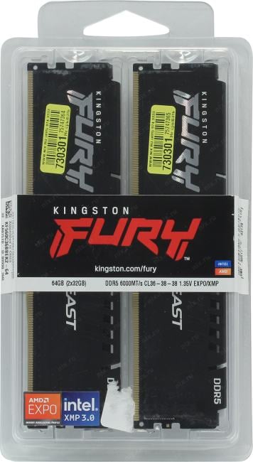 Kingston Fury Beast <KF560C36BBEK2-64> DDR5 DIMM 64Gb KIT  2*32Gb <PC5-48000> CL36