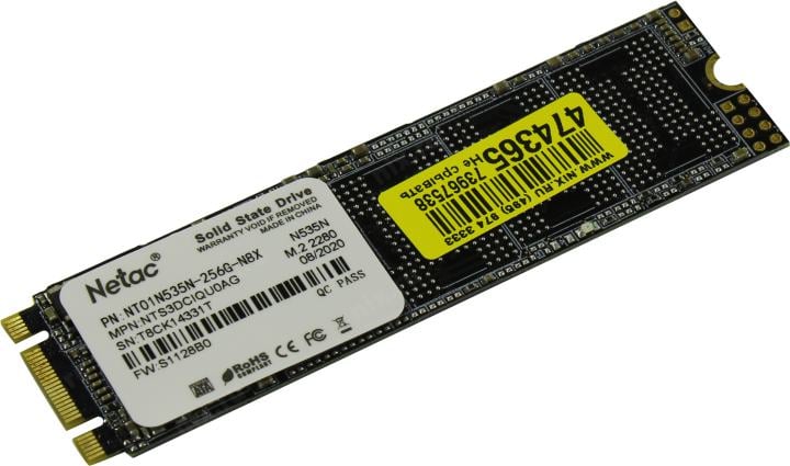 Диск SSD Netac - N535N, для ноутбука, M.2 2280, 256 ГБ, SATA, 6 Гб/с, speed write-490МБ/с read-540МБ/с, NT01N535N-256G-N8X