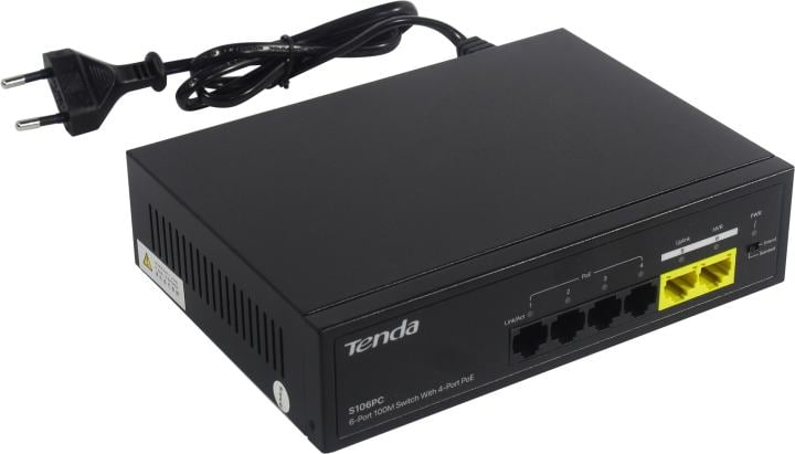Коммутатор TENDA S106PC 6 портов (6x100Mbs, PoE, неуправляемый, настенный, настольный, L2, корпус-металл) (S106PC)