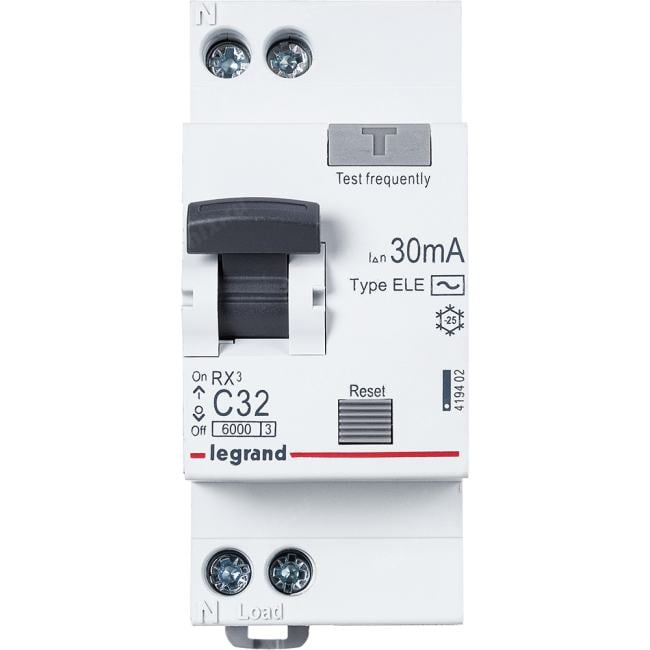 Legrand 419402 АВДТ RX3 6000 - 6 кА - тип характеристики С - 1П+Н - 230 В~ - 32 А - тип AС - 30 мА  -  2  модуля (419402)