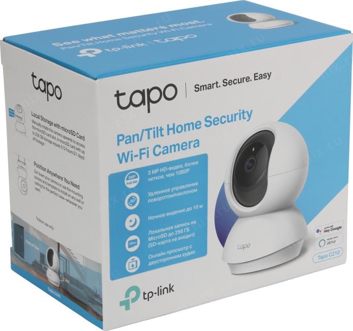 TP-LINK <Tapo C210> Pan/Tilt Home Security Wi-Fi Camera (2304x1296, f=3.83mm, 802.11n, microSD,  микрофон,  LED)
