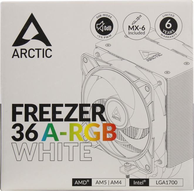 Arctic <ACFRE00125A> Freezer 36 A-RGB White (4пин,  1700/AM4/AM5, 200-2000об/мин, Al+тепл.трубки)