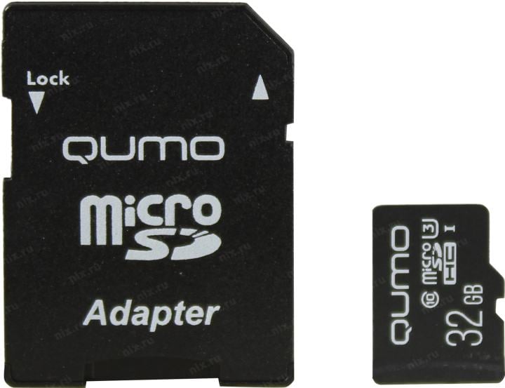Qumo <QM32GMICSDHC10U3> microSDHC 32Gb Class10 UHS-I U1  + microSD-->SD Adapter