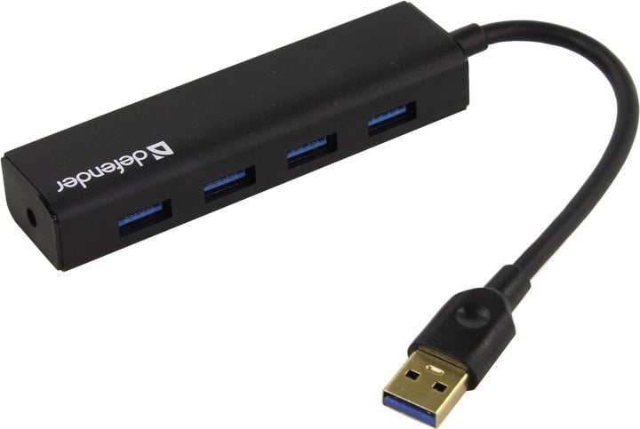 <096504> Концентратор USB-A - 4-port USB3.0, Defender Quadro Express, черный [83204]