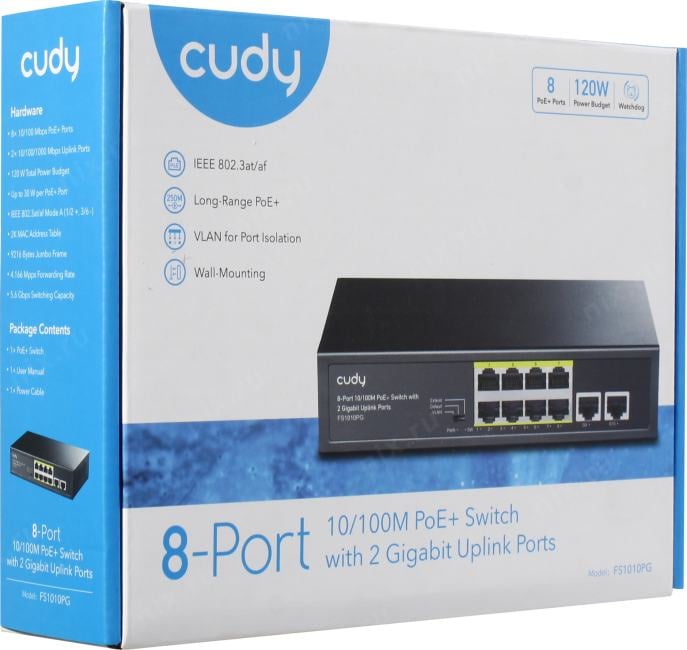 CUDY <FS1010PG> 8-Port PoE+ Switch (8UTP 100Mbps PoE  + 2UTP 1000Mbps)