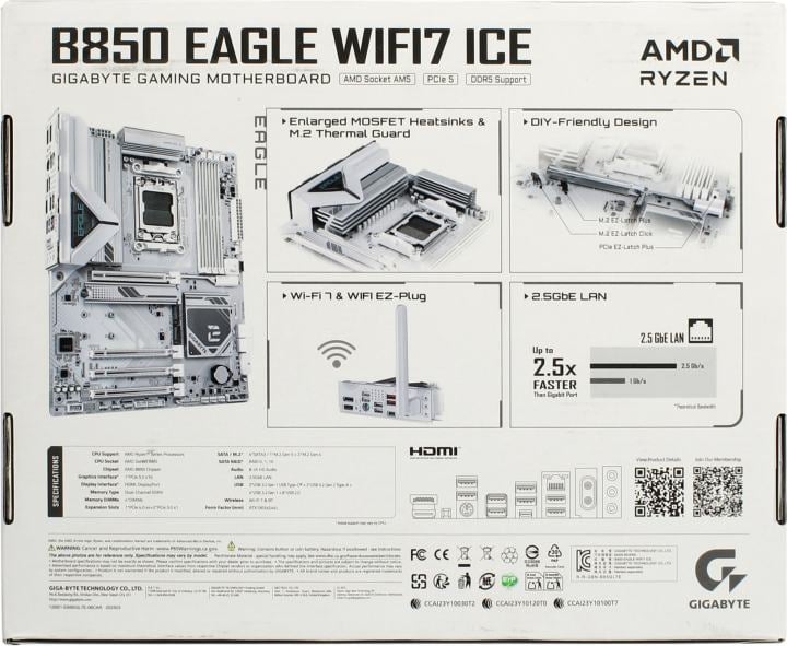 GIGABYTE B850 EAGLE WIFI7 ICE (RTL) AM5 <B850> 4xPCI-E HDMI+DP 2.5GbLAN+WiFi+BT SATA  RAID ATX 4DDR5