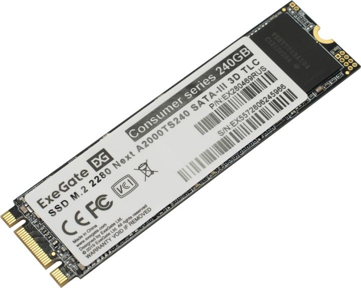 SSD Exegate EX280469RUS, M.2 2280, 240ГБ, SATA 6Гб/с, TLC