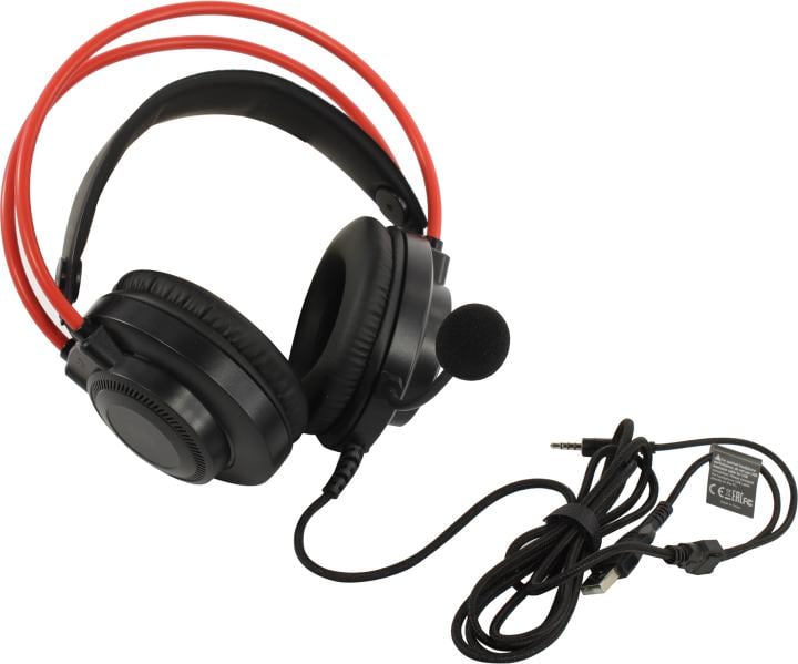 Наушники с микрофоном Bloody G200 Black-Red (USB, шнур 2м,  с регулятором громкости)