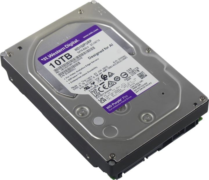Жесткий диск/ RECERTIFIED HDD WD SATA3 10Tb Purple DV&NVR 7200 256Mb (AI) 1 year warranty (replacement WD102PURP, ST10000VE001) RECERTIFIED