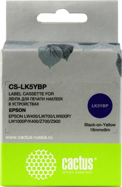 Cactus <CS-LK5YBP> лента для печати этикеток (ширина 18мм, 9м, Black on Yellow)  для Epson LW400/LW700/LW600P