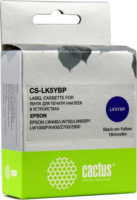 Cactus <CS-LK5YBP> лента для печати этикеток (ширина 18мм, 9м, Black on Yellow)  для Epson LW400/LW700/LW600P