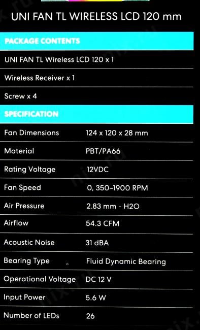 Lian Li <G99.12RTLLCD1W1W.R0> UNI FAN TL WIRELESS LCD 120 ARGB WH (4пин,  124x120x28мм, 31дБ, 0-1900об/мин)