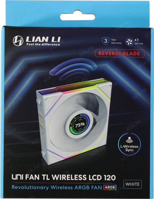 Lian Li <G99.12RTLLCD1W1W.R0> UNI FAN TL WIRELESS LCD 120 ARGB WH (4пин,  124x120x28мм, 31дБ, 0-1900об/мин)